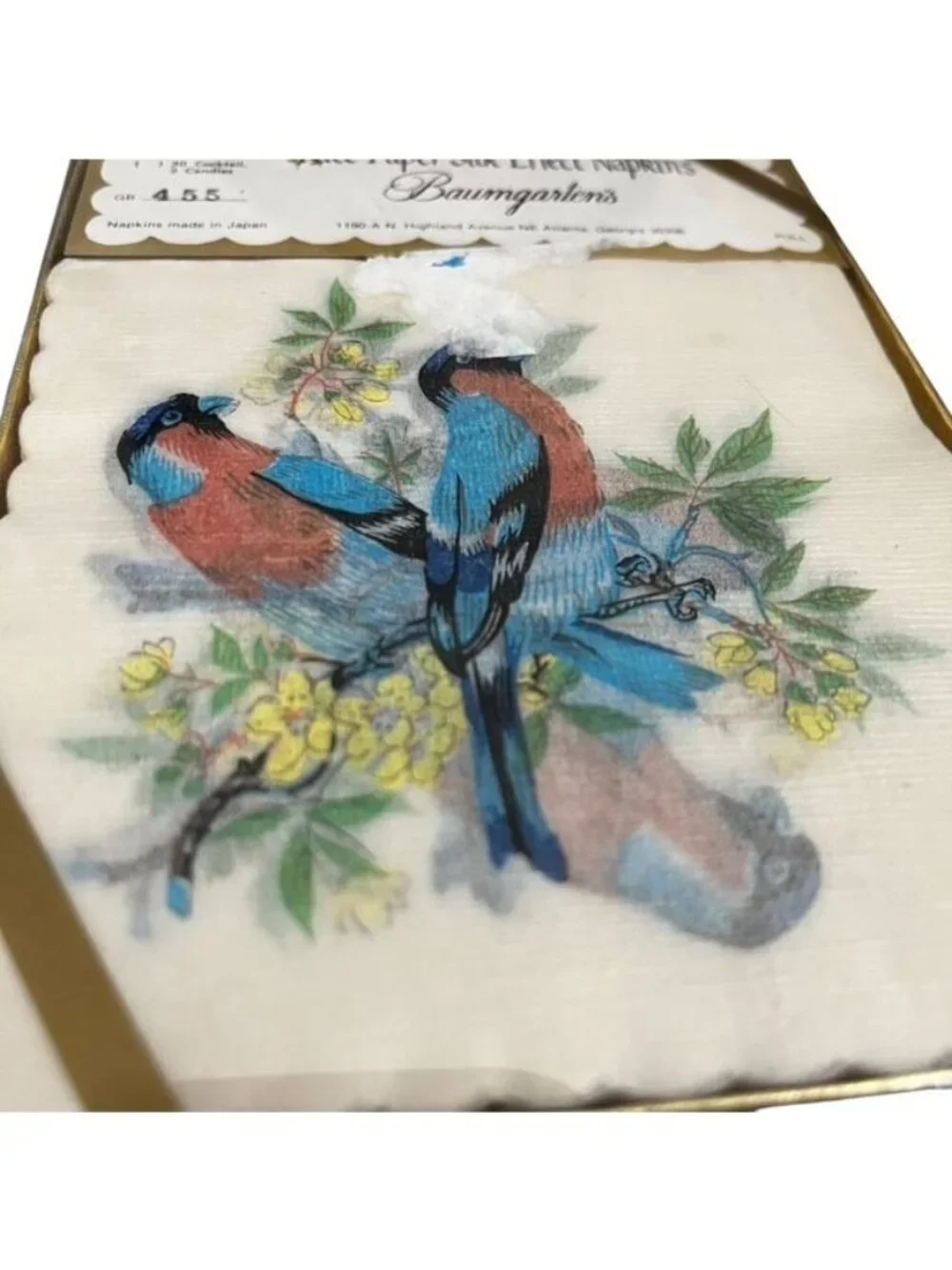 Baumgarten's Vintage Blue Birds Rice Paper Silk-Effect Napkins New